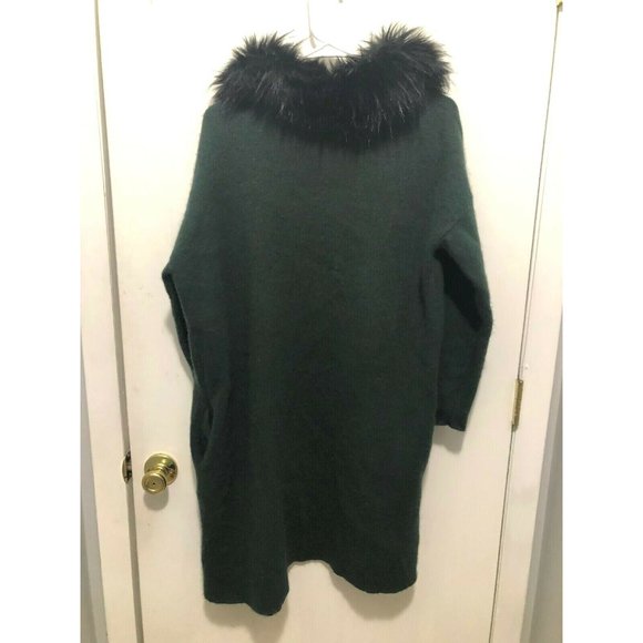 Gold & Silver Knitwear Open Angora Wool Cardigan Removable Fur Collar T2 Medium - Picture 3 of 3